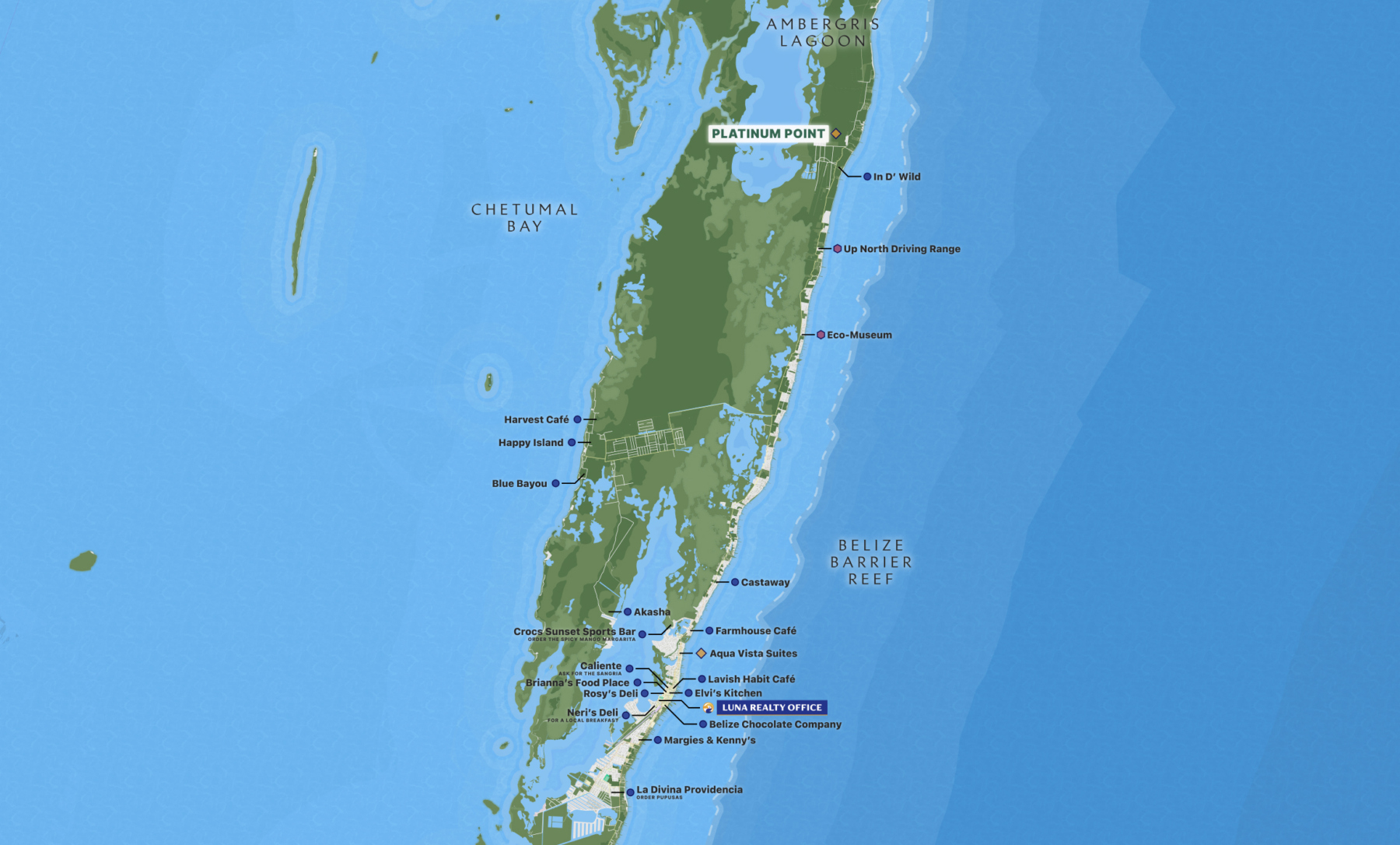 Map of Platinum Point and Ambergris Caye, Belize. For more information on Platinum Point, click here. Map of Platinum Point and Ambergris Caye, Belize. For more information on Platinum Point, click here.
