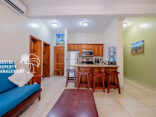 E202 kitchen, living room, hallway