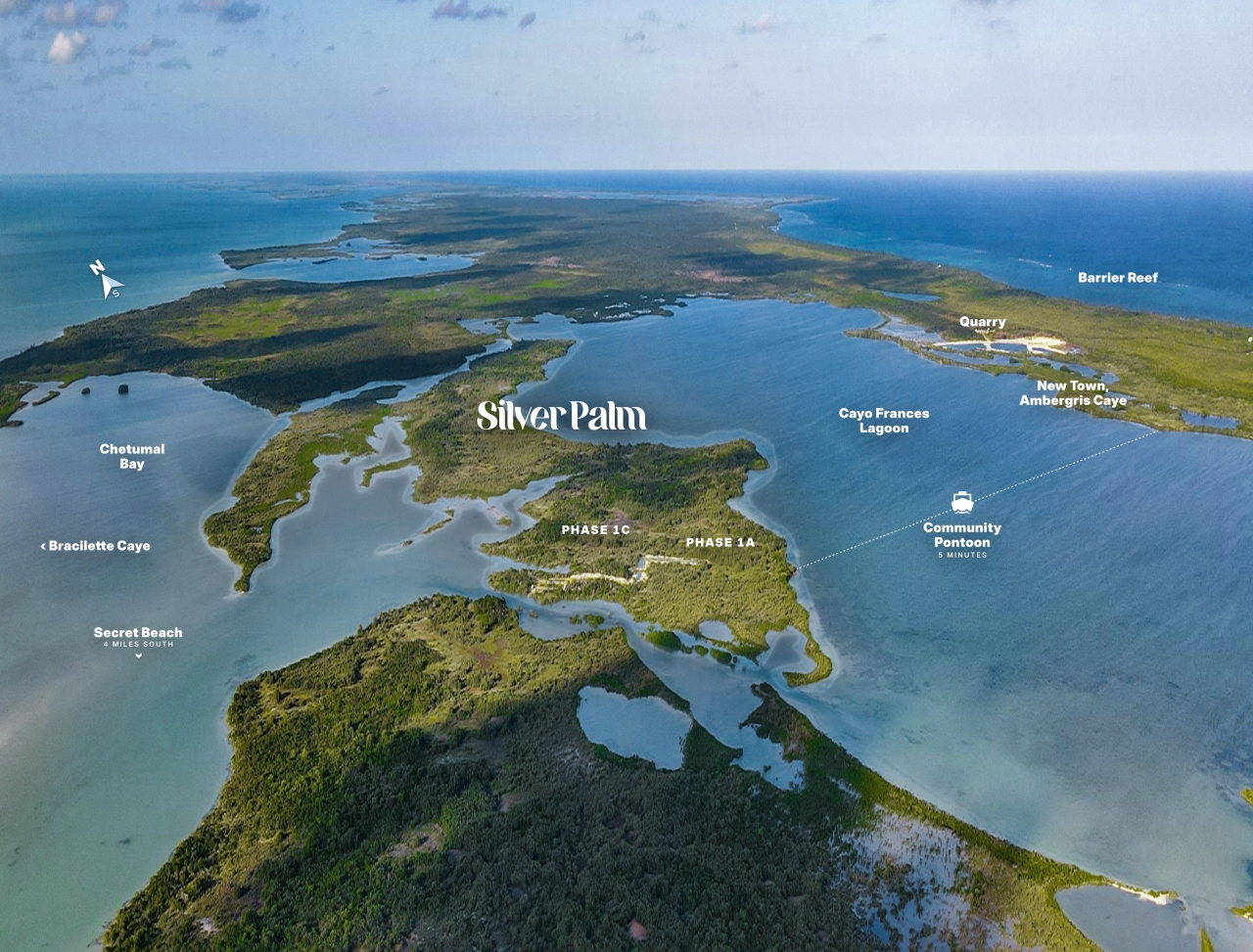 Silver Palm Belize Island Development Aerial Overview Photo Map with Region Marks