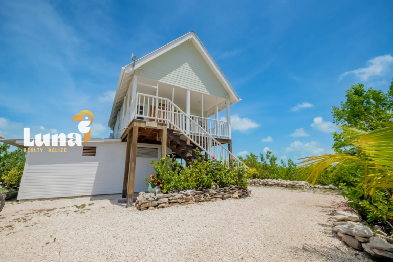 Front exterior of the turnkey home in Secret Beach, Belize